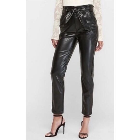 Express Black Faux Leather Ankle High Rise Paperbag Pants,4R - Picture 1 of 10